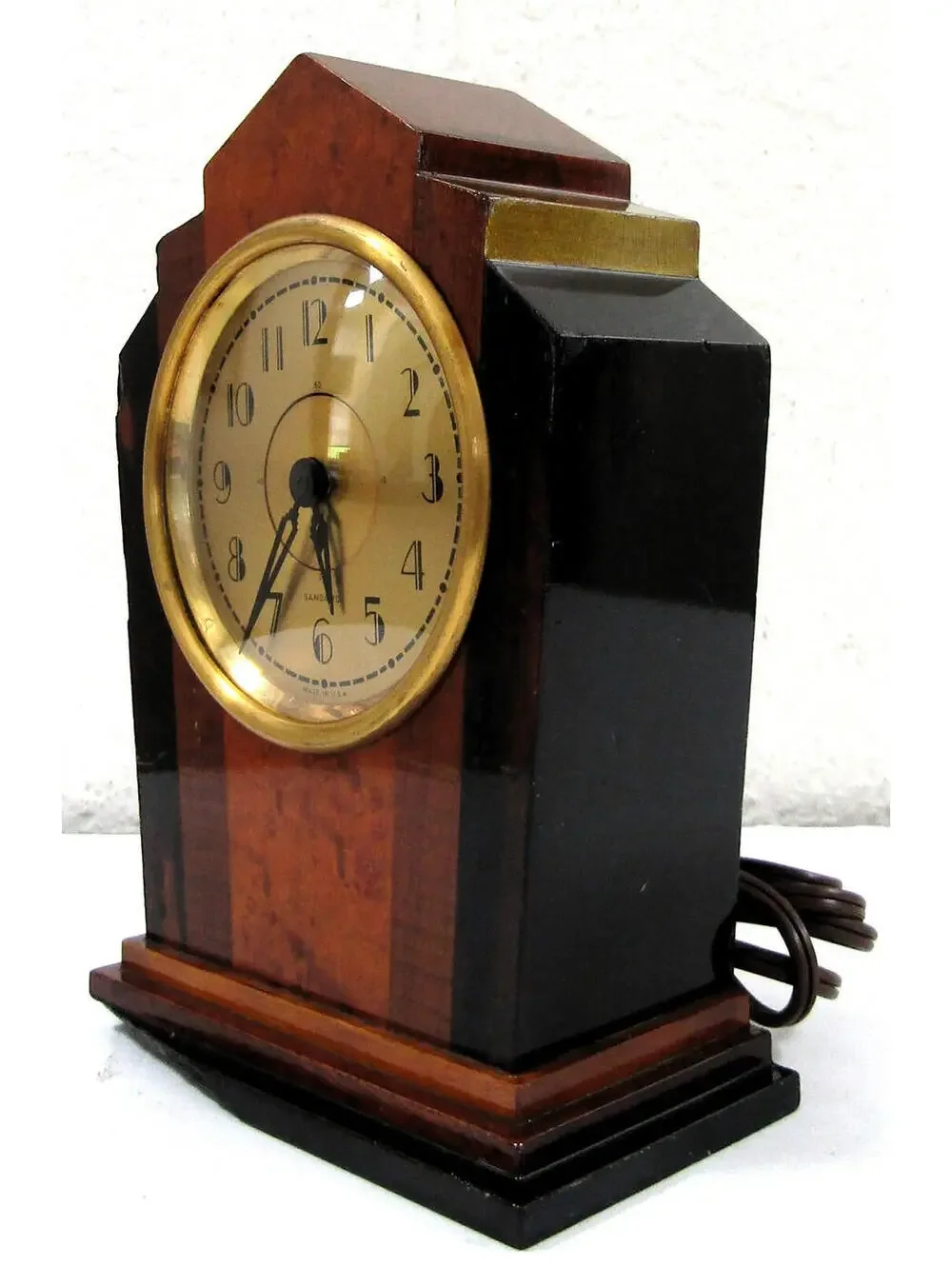 1930s Art Deco Sangamo Brown with Gold Accent Electric Clock